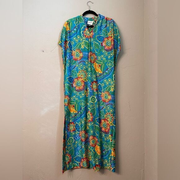 Christian Dior Lougewear | Vintage floral maxi Kaftan Mrs. Roper party moo moo - Picture 3 of 9